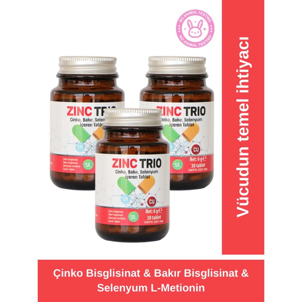 ZINC TRIO 30 3’LÜ PAKET Çinko, Bakır, Selenyum içeren tablet