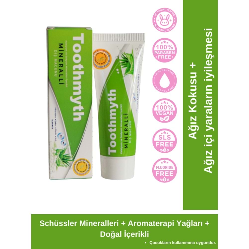 TOOTHMYTH MİNERALLİ DİŞ MACUNU Çay Ağacı, Biberiye, Aloevera özlü 75 ml